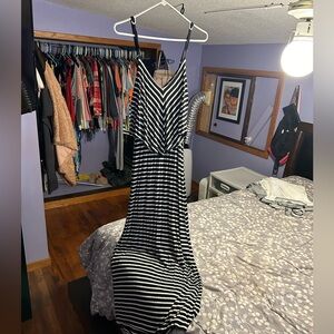 Long spaghetti strapped stripped dress small